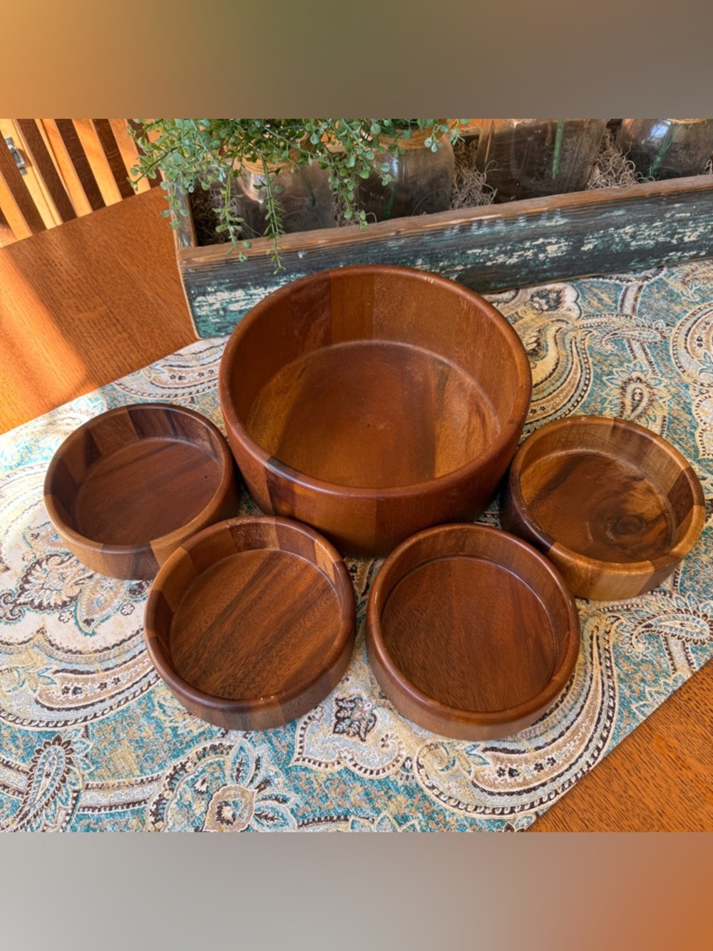 Wooden Salad Bowl Set With Four Individual Bowls Mid Century Wood Kitchen Thai